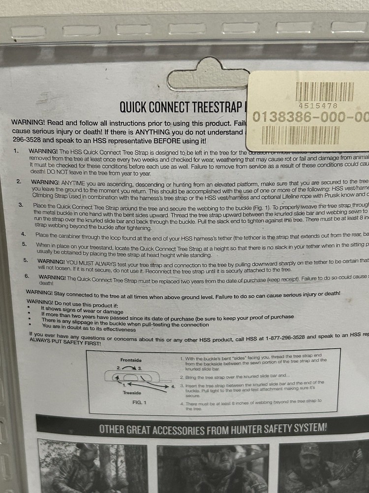 Hunter Safety System Quick-Connect Tree Strap Tree-Stand Hunting Single NOS