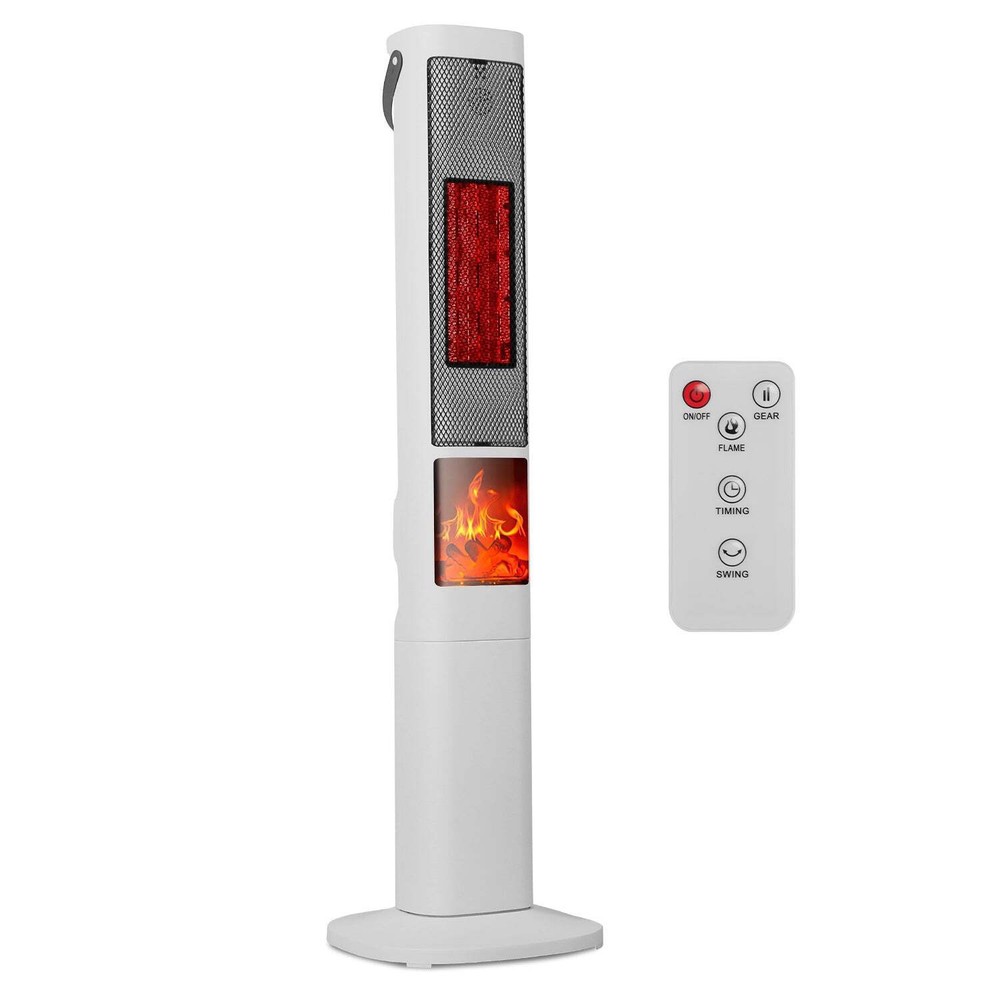 1500W Ceramic Tower Heater with 3D Flame & Remote Control