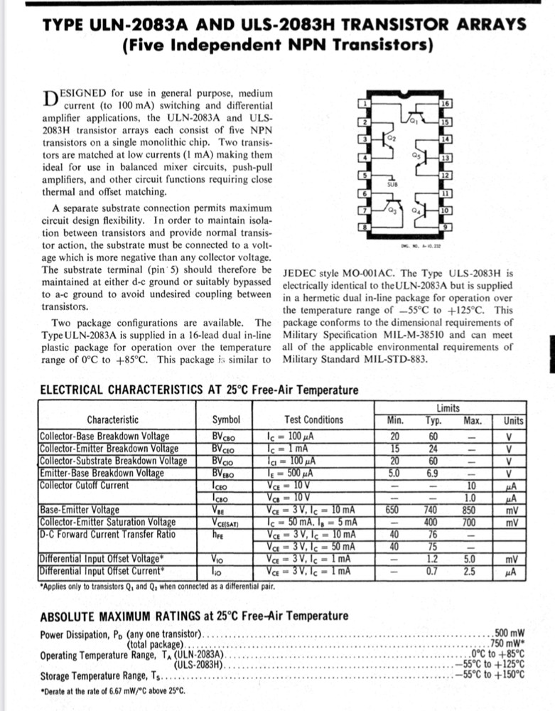 Sprague ULN2083A 5-transistor NPN array Integrated Circuit