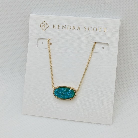 New Kendra Scott Elisa Gold Pendant Necklace In Teal Drusy