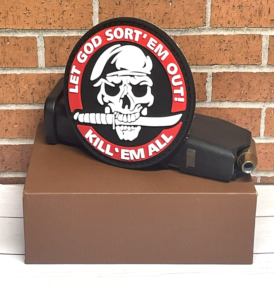 Skull PVC Patch - Tactical Morale Skull Knife Patch - Let God Sort' EM Out Patch