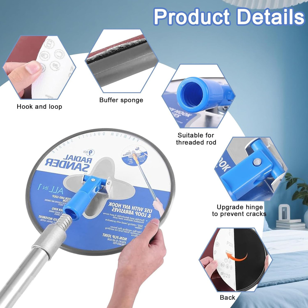 9" Drywall Pole Sander with Adjustable Extension and 10 Sanding Sheets