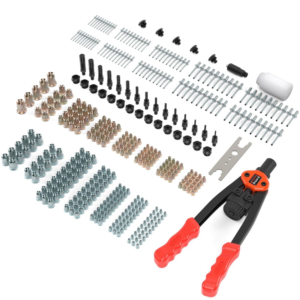 Dual-Function Rivet Nut Tool Including 405 pcs Nuts Blind 15 Mandrels 5 Nozzles