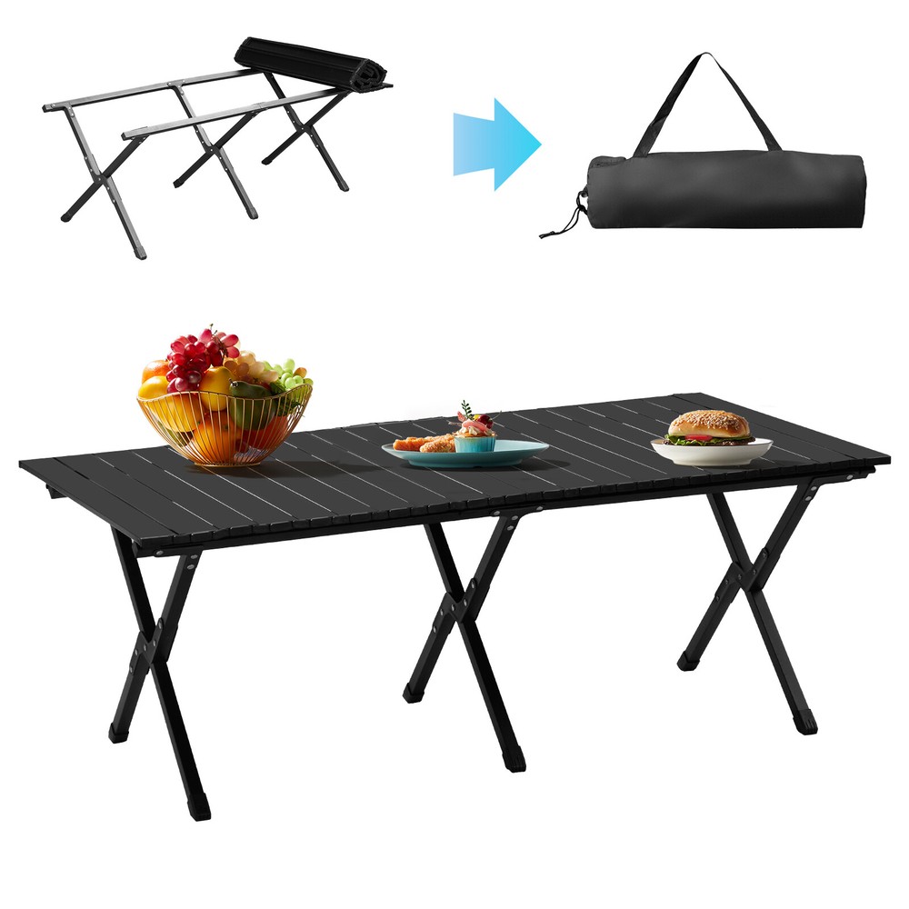 Folding Camping Table Portable Picnic Table Lightweight Roll Up Side Table Black