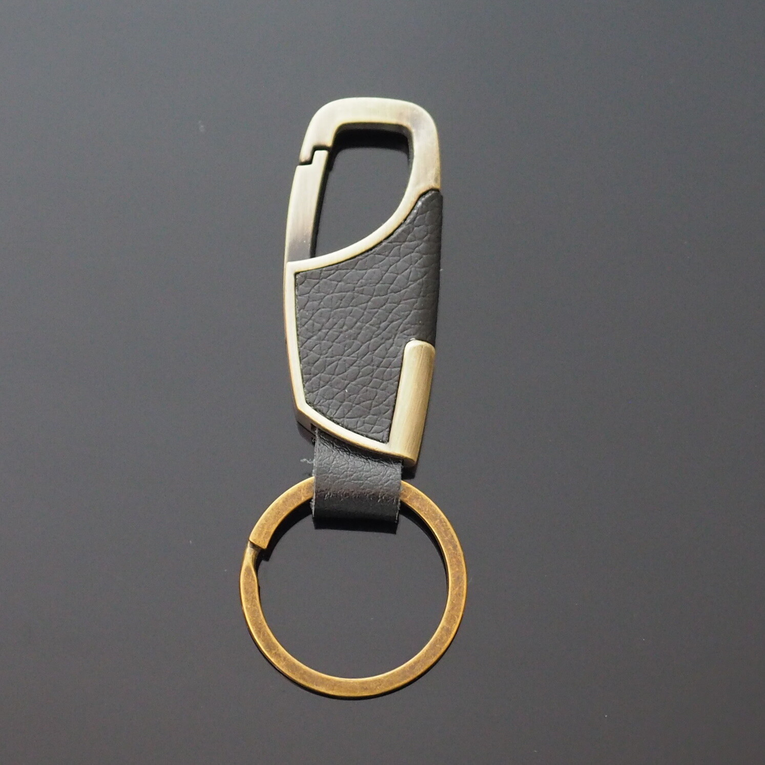 Men's Women's Black Leather & Bronze Clip Keychain Car Key Ring Fob Holder