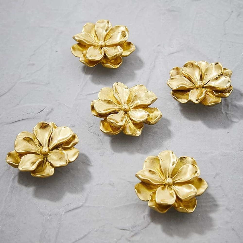Camellia Flower Brass Knobs Cabinet Knobs Handles Kitchen Pull drawer Knob