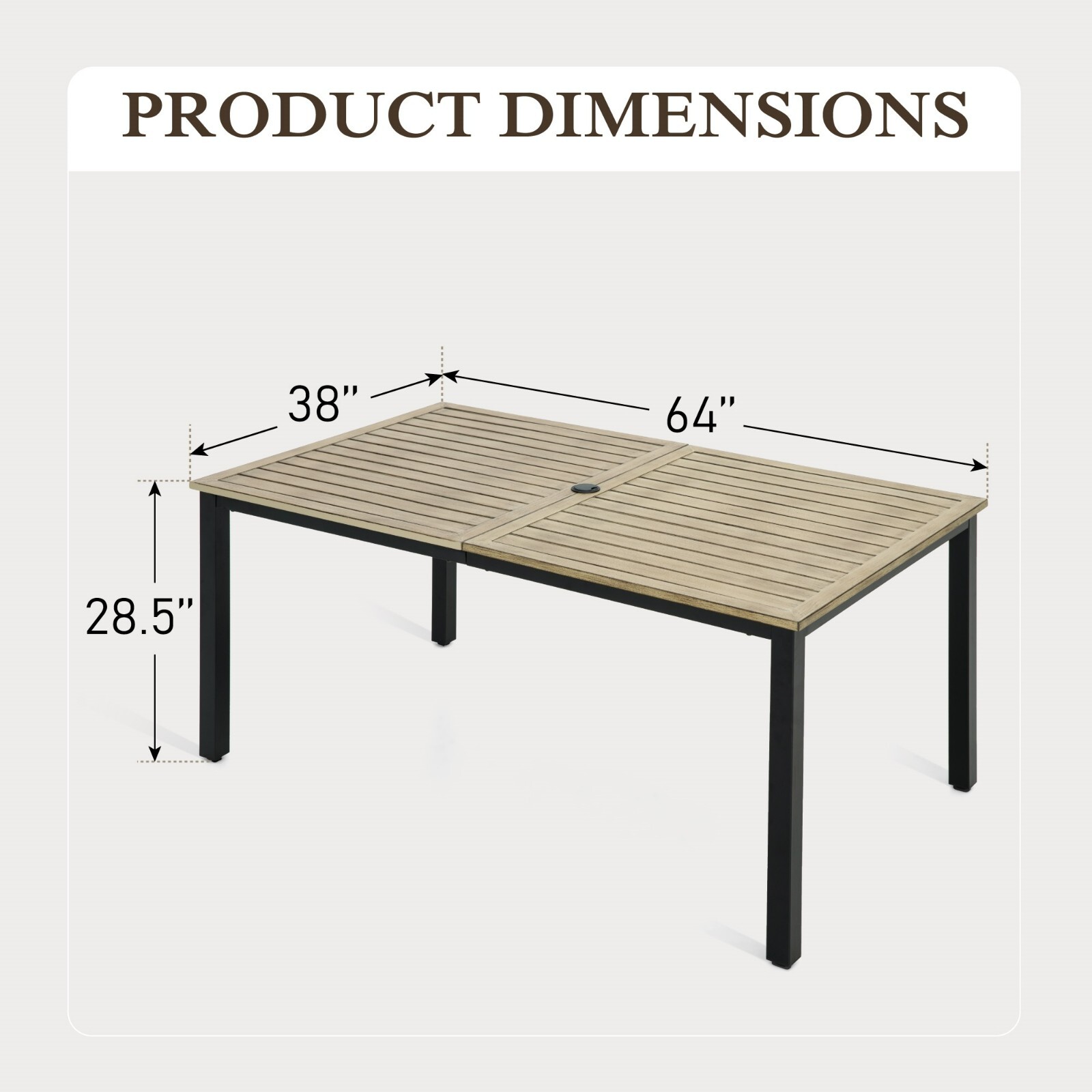 64" Patio Dining Table Metal Large Outdoor Table with Umbrella Hole Heavy Duty