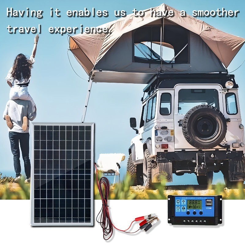 Solar Panel 1 or 2 with Charge Controller Portable Kit for Camping Off Grid