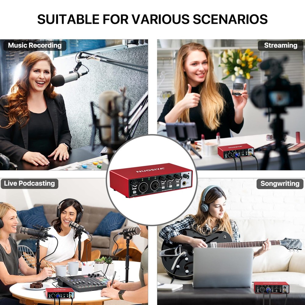 2i2 USB Audio Interface for PC Computer Recording Music, Red Guitar Audio Int...