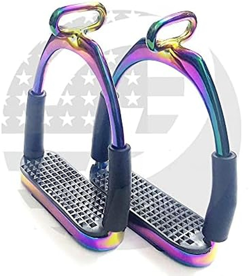 Rainbow Offset Horse Stirrups Multi Flexible Safety (4.75’’) Riding Bendy Iron S