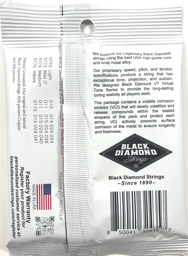 Black Diamond Mandolin Strings 2 Sets Phosphor Bronze Loop End .011-.040