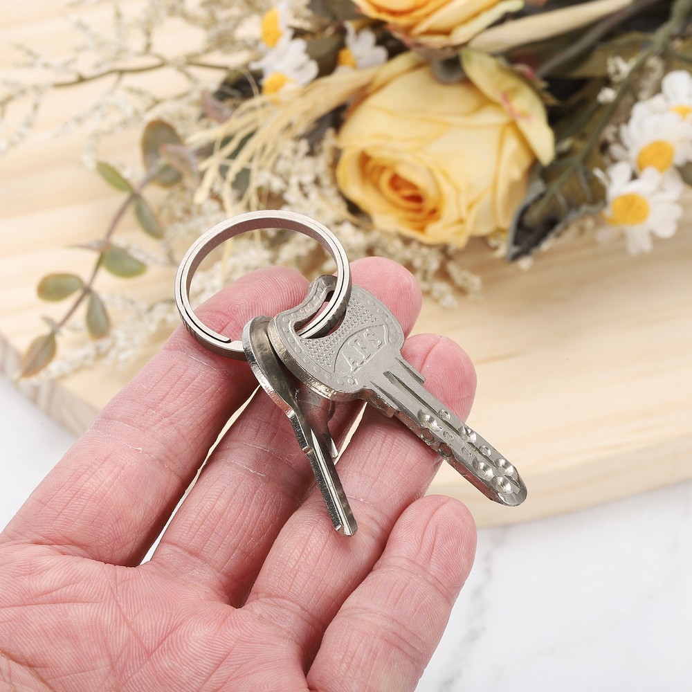 Titanium Keychain Rings, 2 Pcs 0.75-inch Split Side Pushing Key Rings, Silver