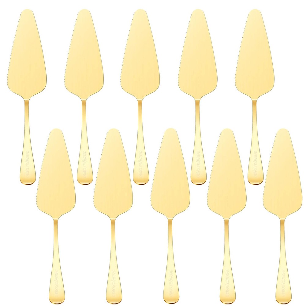 10 PCS Cake Server Pie Holder Transfer Triangular Spade Spatula Serrated Gold