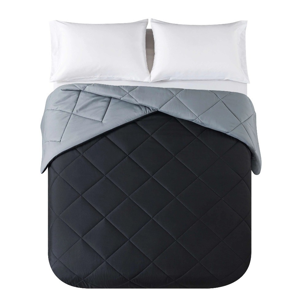 Reversible Microfiber forter Full Queen Size Solid Black