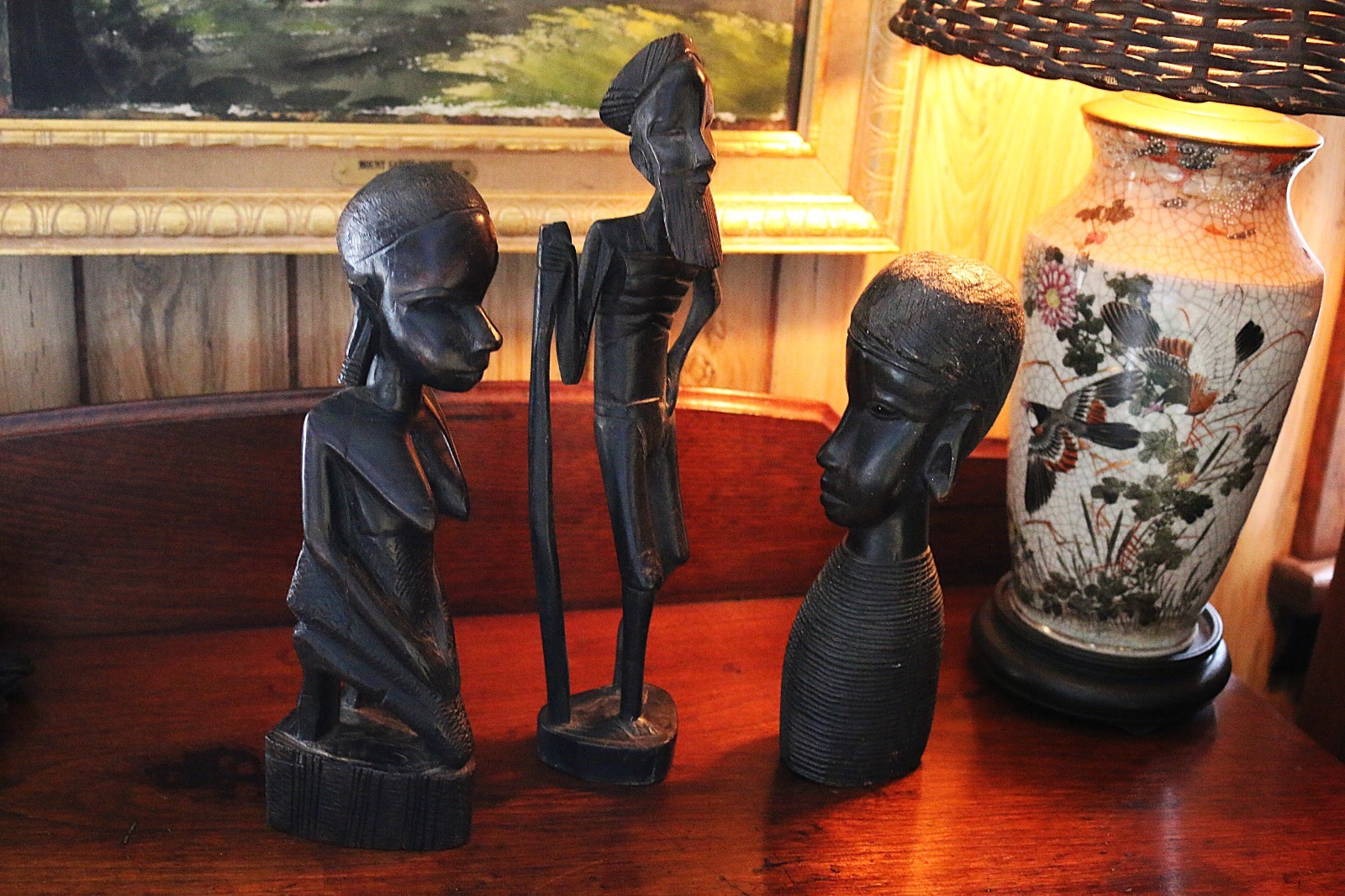 3 Mid Century African Figures, carved Exotic Ebony ,