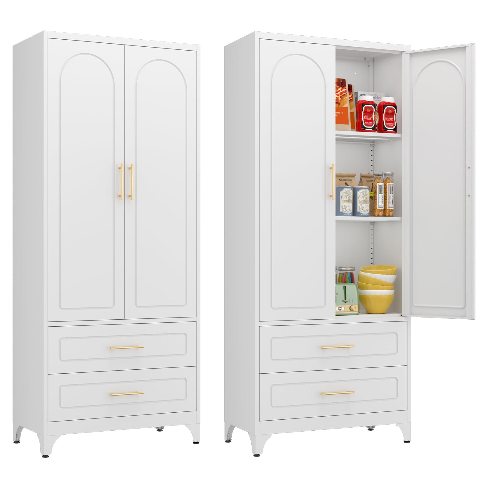 Kitchen Pantry Cabinet 75" Tall Metal Pantry Cabinet with Two Drawers