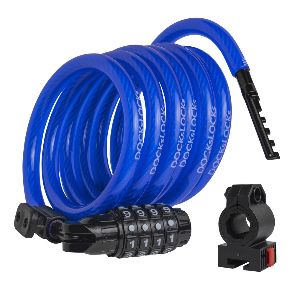 DocksLocks Security Cable Lock Set (4' or 6') Coiled, Keyless Resettable Comb...