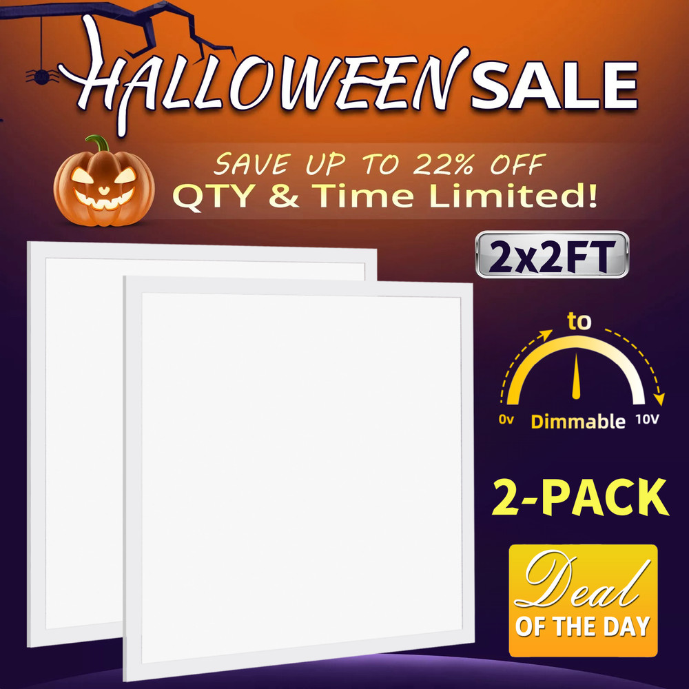 2 Pack 2X2 LED Panel for Drop-in Ceiling,45Watt 0-10V Dimmable Indoor Fixture