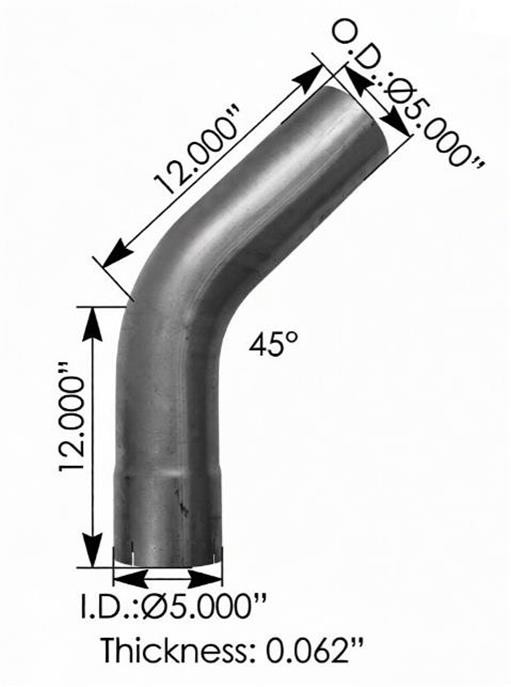 5" ID/OD Aluminized Steel 45 Degree Exhaust Elbow Pipe Mandrel Bend 8 " Long Leg