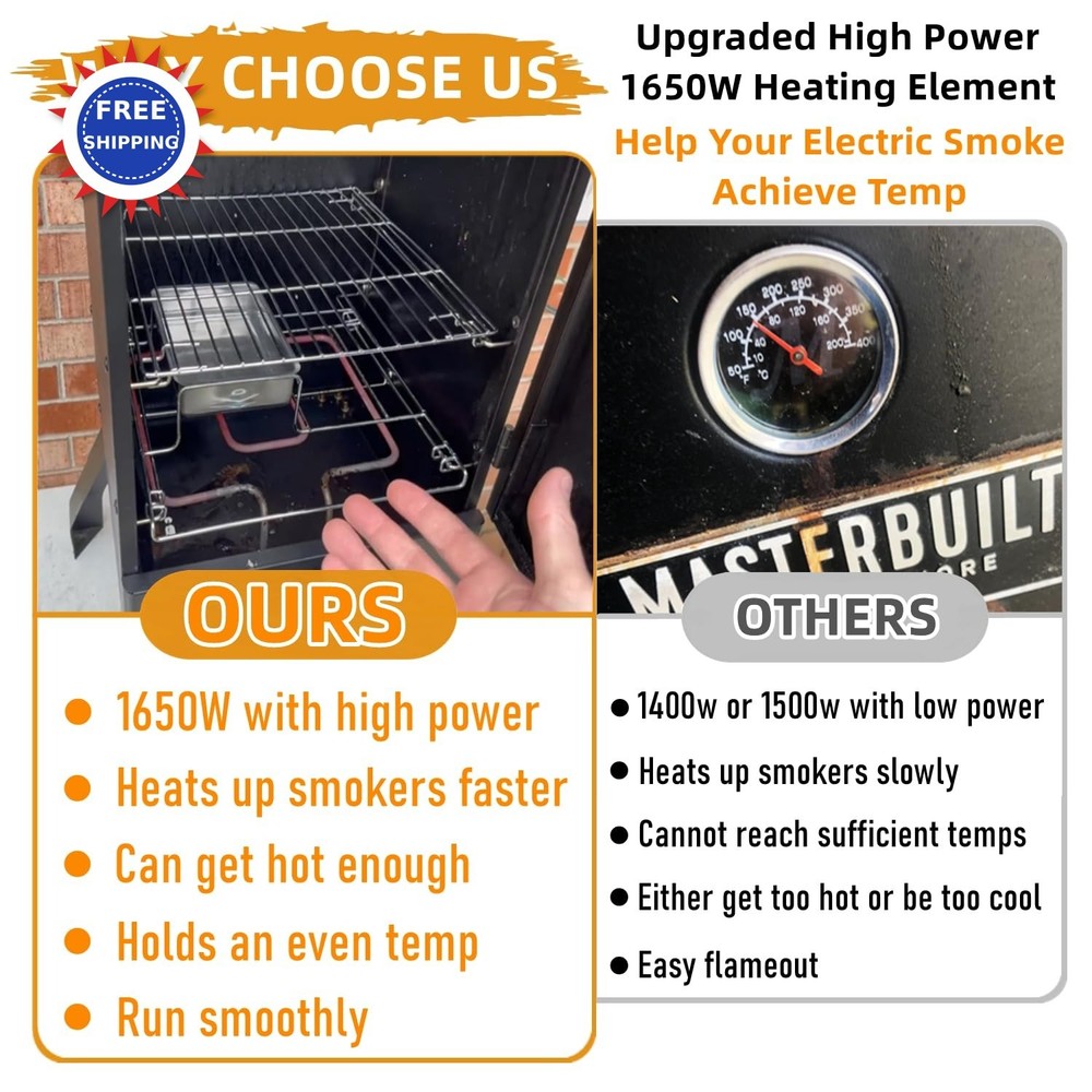 Upgrade 1650W Electric Smoker Heating Element Replacement Kit Adjustable
