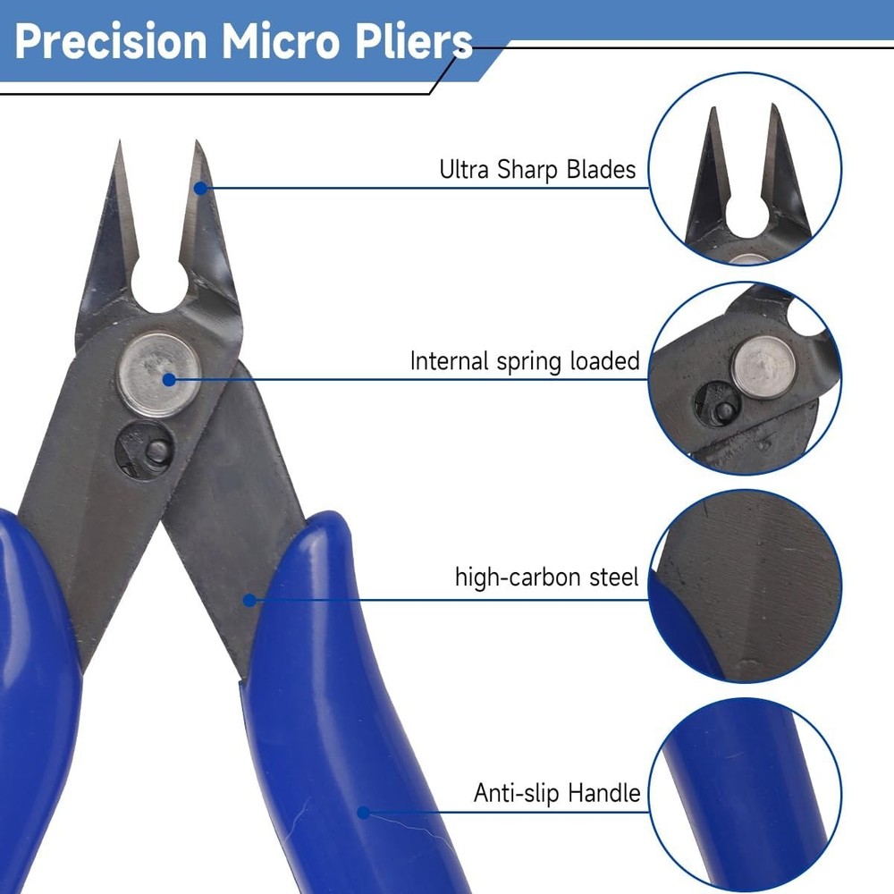 Precision Micro Flush Cutters - 5-Inch Angled Electronic Wire Blue(1pack)