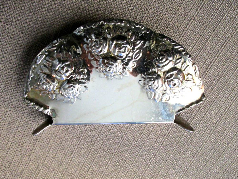 Vintage - Silver Plated Napkin Holder - Shell Shaped w/Floral Design-5" x 2 3/4"