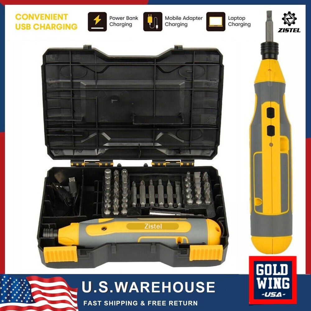 4V Cordless Electric Screwdriver Kit USB Rechargeable Power Tool 43PCS Bits Set