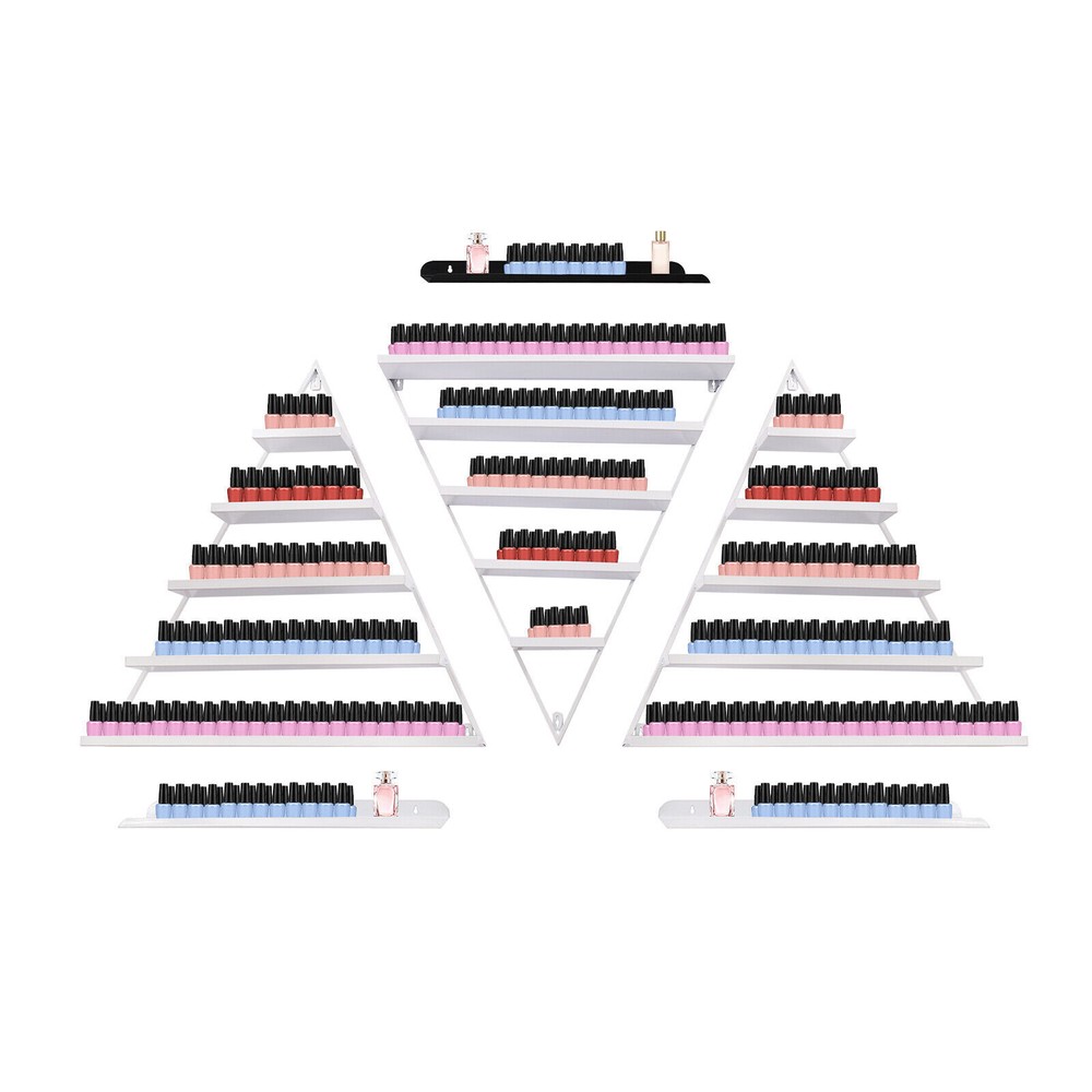 5-Tier Wall-Mounted Triangle Nail Polish Display Rack Set - White