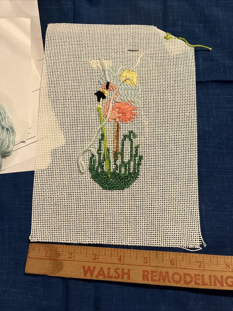 Flamingo Beach Sandal mostly completed Needle Point Canvas E889 Flip Flop 3"x6"