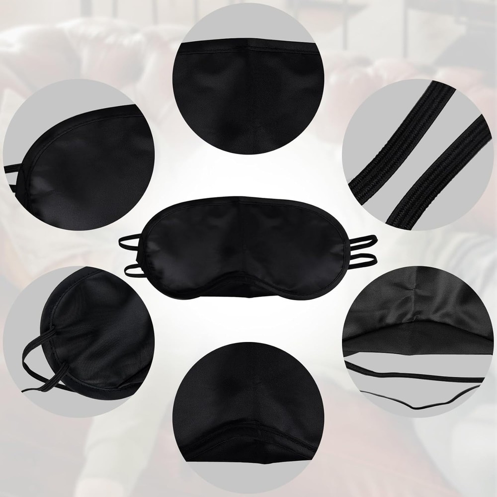4 Pcs Solid Black Sleep Masks with Adjustable Straps - Perfect for Napping