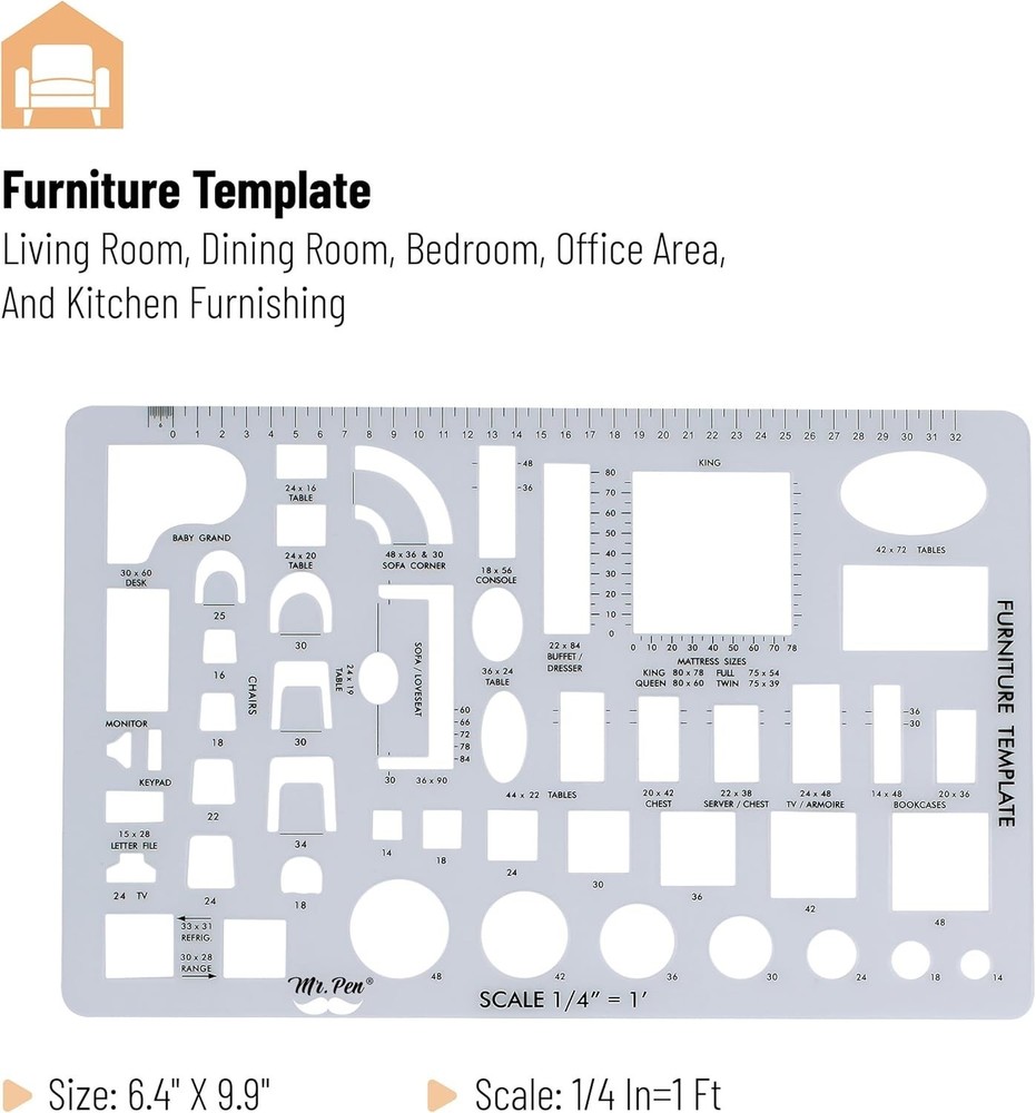 Set of 3 Drafting Templates - Ideal for Architecture & Interior Design Projects