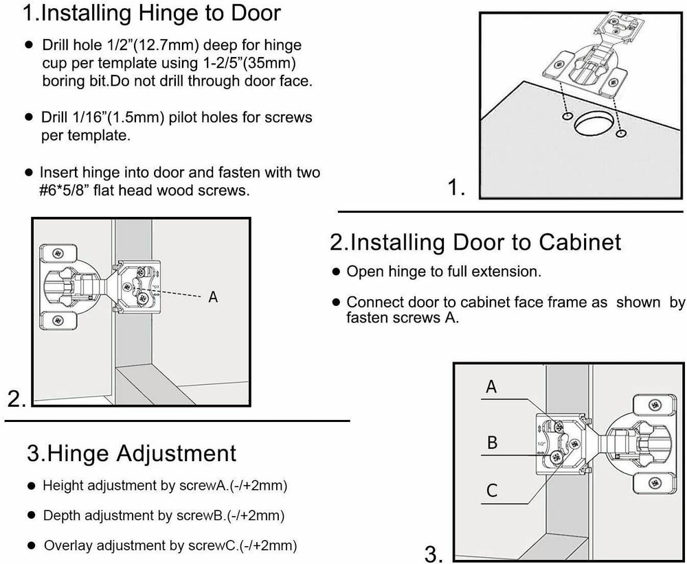 10 Pack 1/2" Overlay Soft Close Face Frame 105° Compact Cabinet Hinges Handware