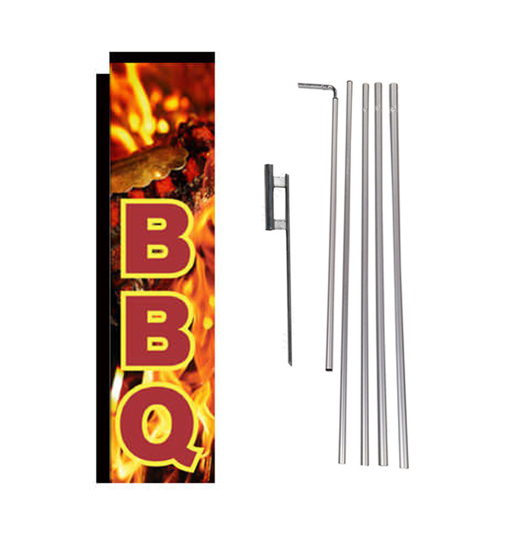 BBQ Barbecue 15' Advertising Rectangle Feather Banner Flag w/ pole+spike