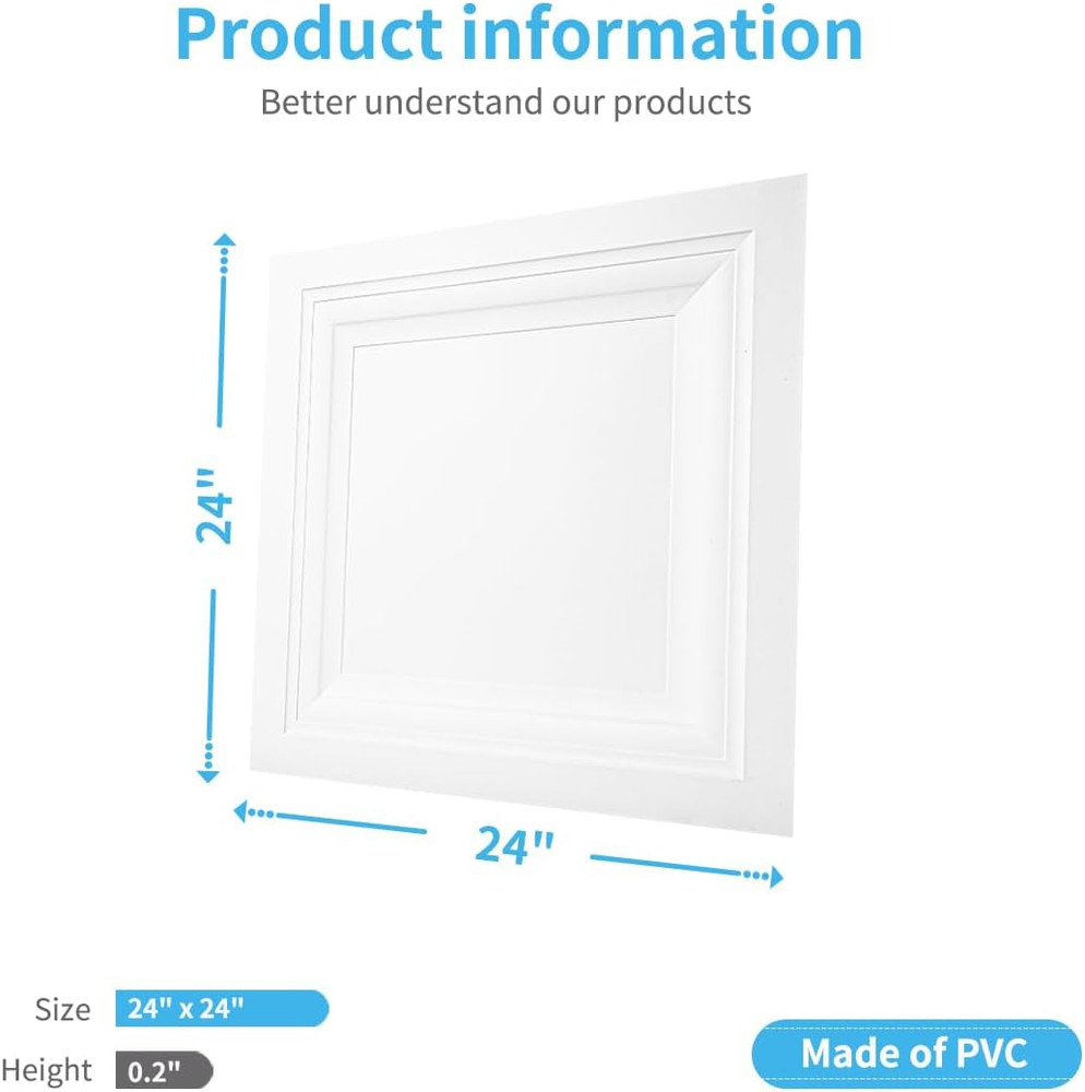 12-Pack 2x2 Ft White PVC Drop Ceiling Tiles for 15/16" Grid System