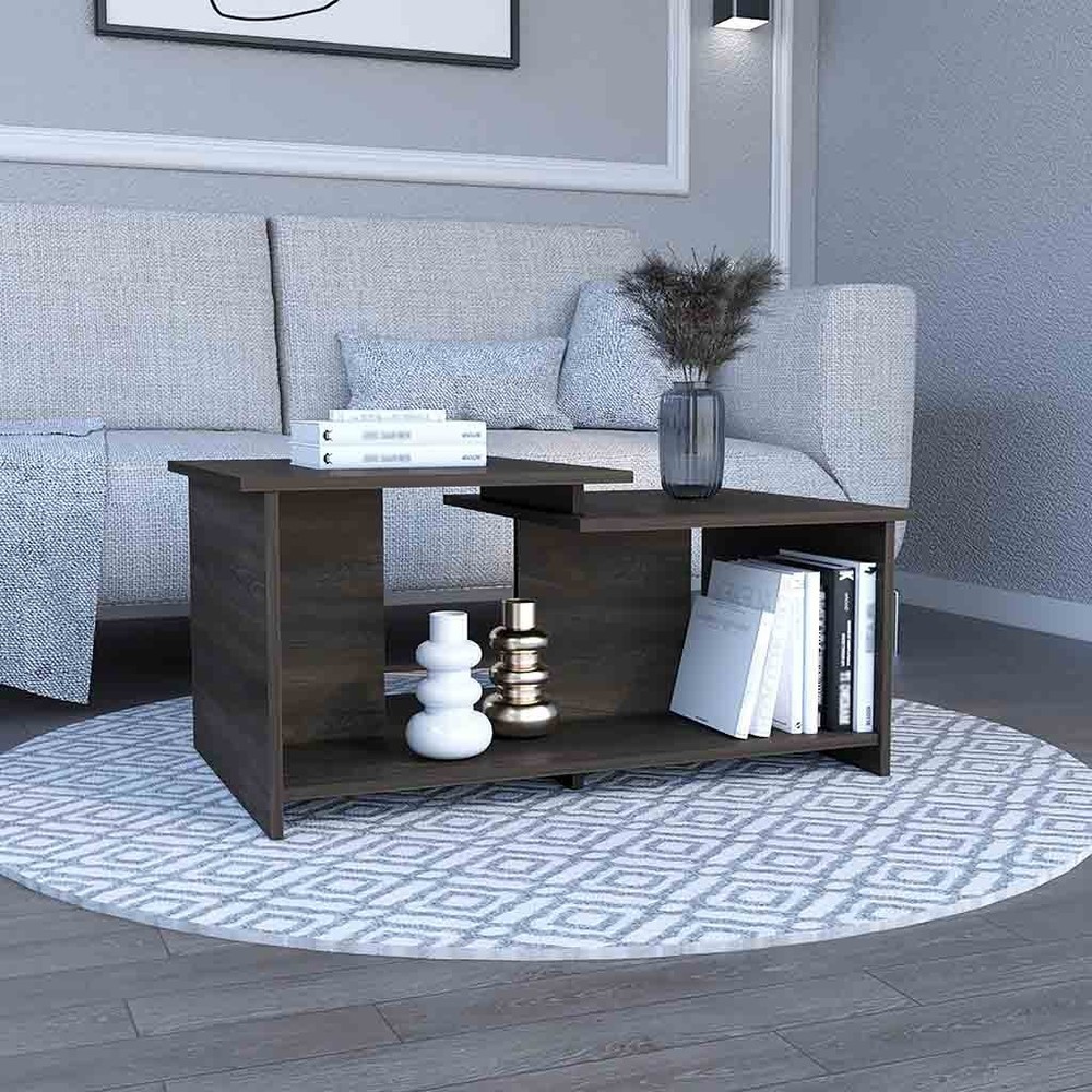 Modern Coffee Table, Two-Level Top with Open Shelf, 35"W x 20.9"D