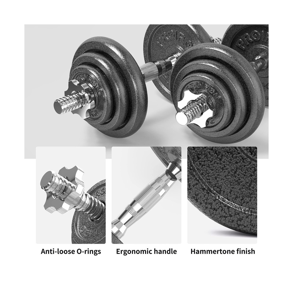 PROIRON 44Lbs Cast Iron Adjustable Dumbbell Set Hand Weight with Solid Dumbbe...