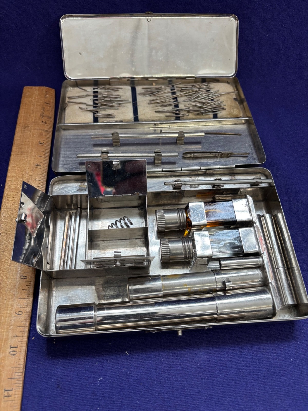 ANTIQUE VINTAGE ART DECO STEEL BOX ACUPUNCTURE KIT DISPLAY ONLY OLD ESTATE FIND