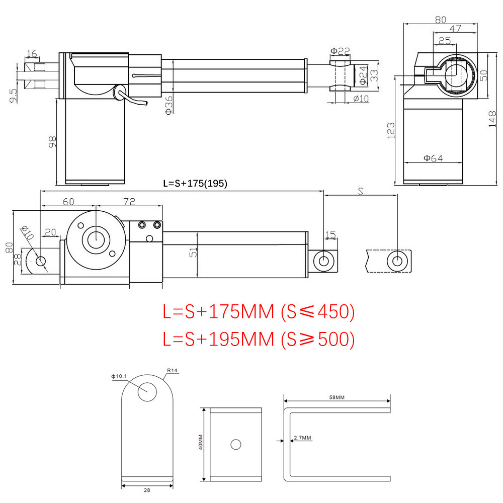 6000N 1320lbs 12V Heavy Duty Linear Actuator 2" - 40inch 1000MM Stroke Electric