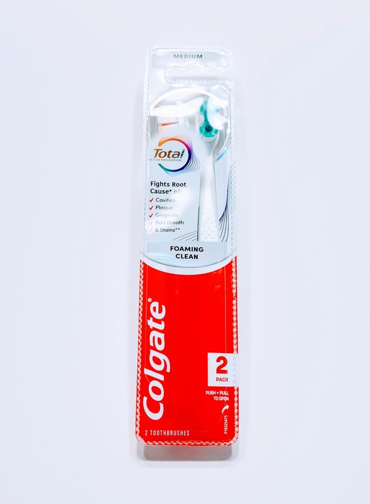 Colgate Total Active Prevention Toothbrush Foaming Clean Medium Bristle 2 Pack
