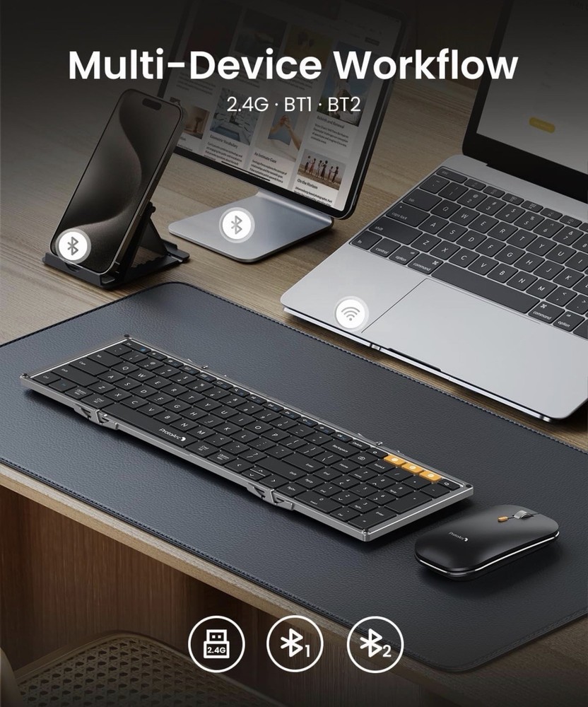 ProtoArc Foldable Keyboard and Mouse, XKM01 True Full-Size Folding Wireless