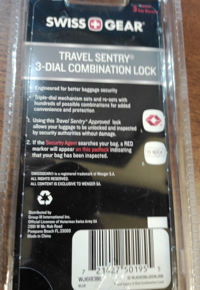 Travel Sentry 3-Dial Combination Lock WJ6I83BL