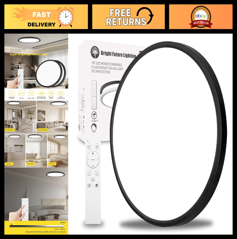 20" Dimmable LED Flush Mount Ceiling Light Panel, 40W 4350LM, Adjustable Color 2