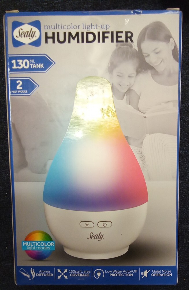 Sealy Multicolor Light-Up Humidifier Aroma Diffuser 2 Mist Modes Quiet Operation