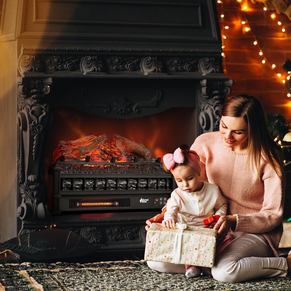 Realistic 1500W Infrared Electric Fireplace Insert Logs, Adjustable Brightness