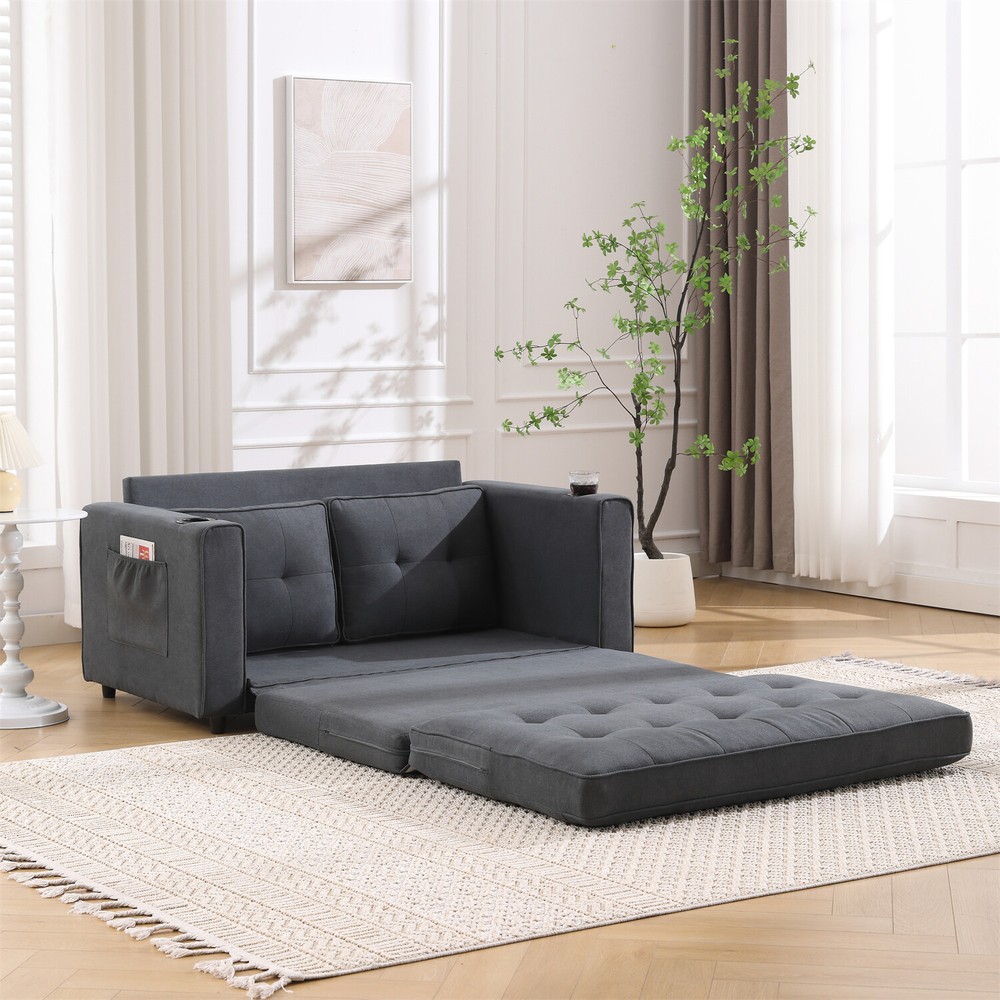 Convertible Sofa Bed Loveseat Futon Sofa Couch w/ Pull Out Bed Dark Gray