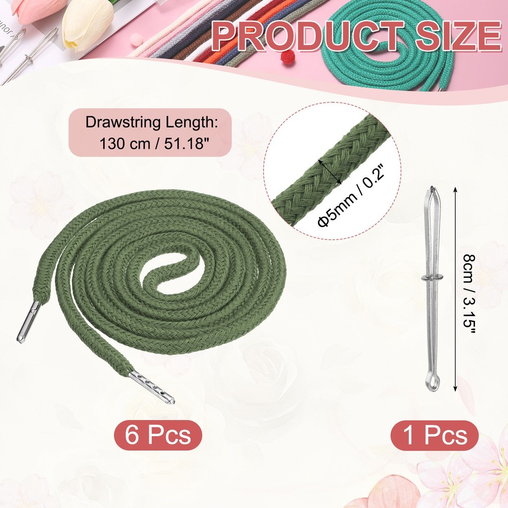 6 Pcs Hoodie Strings Drawstring Cords with Easy Threader (Light Green)