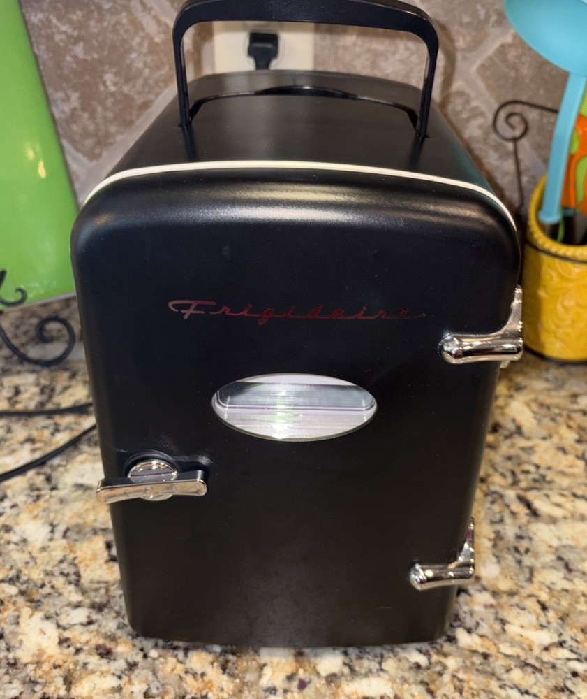 Frigidaire Mini Fridge 6 can Retro Mini Refrigerator Black - Gets Cold! Make-Up