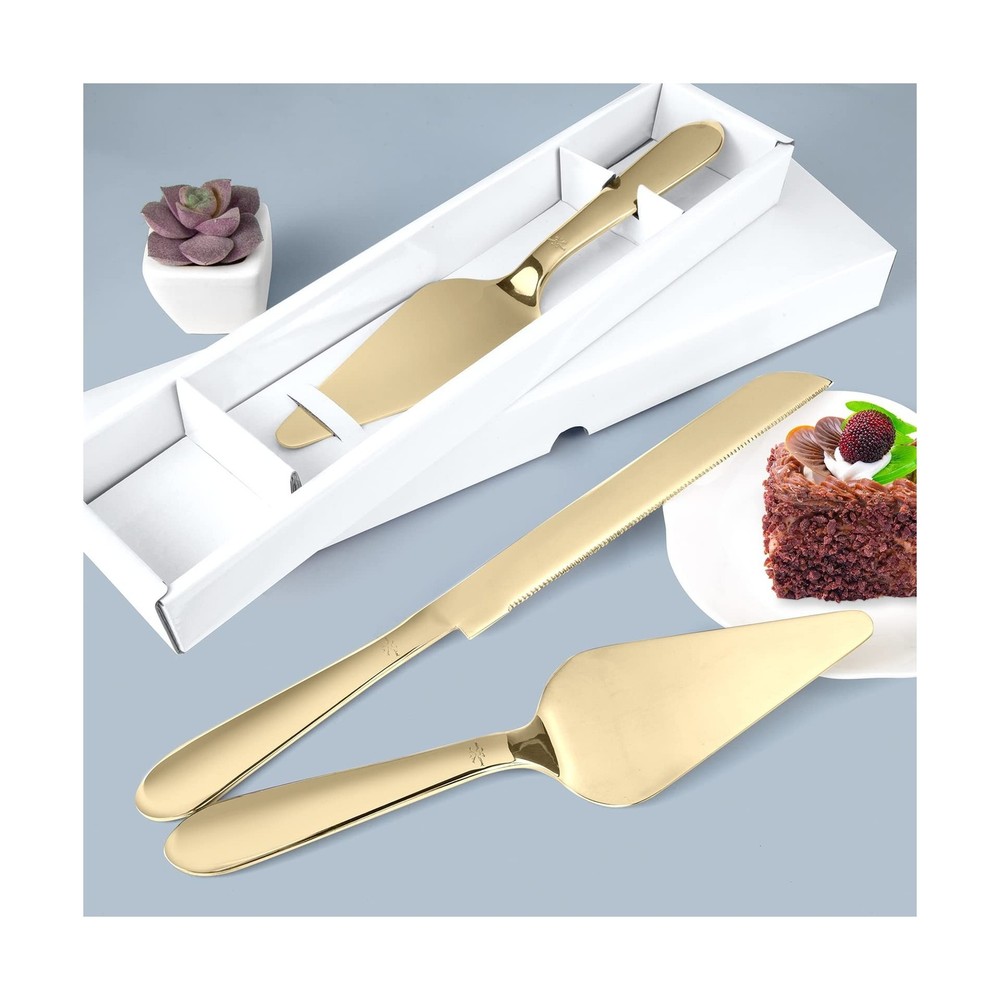 Cake Cutting Set for Wedding, Elegant Cake Knife and Server Set with Thickene...