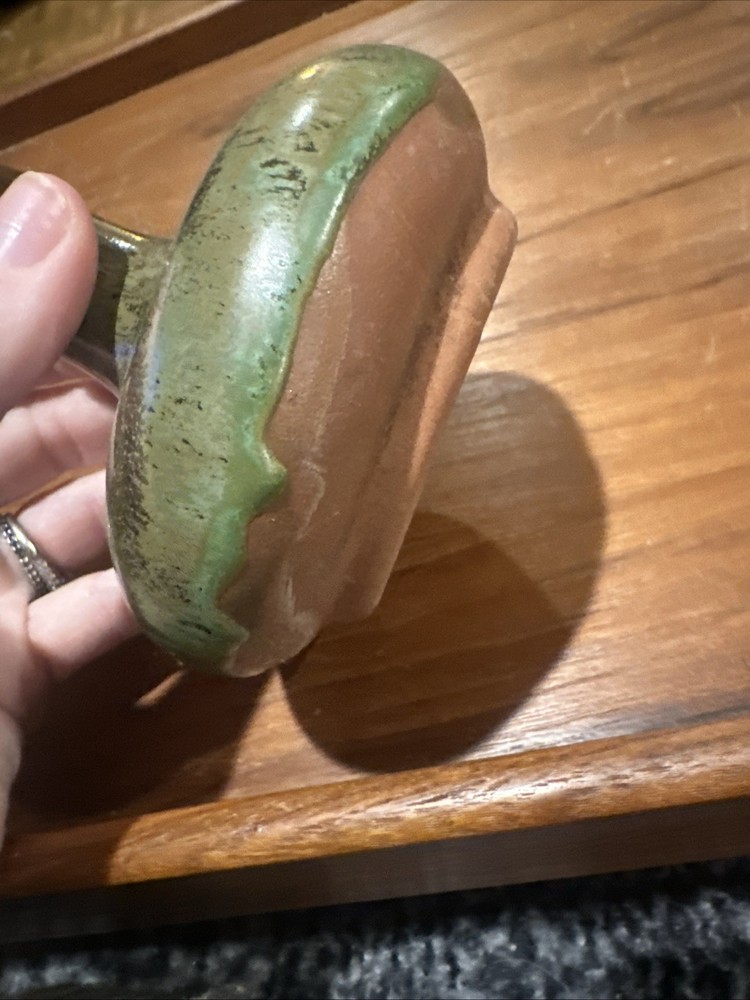 Handmade Studio Pottery Grey,Brown Green Glazed With Handle Mini Pitcher