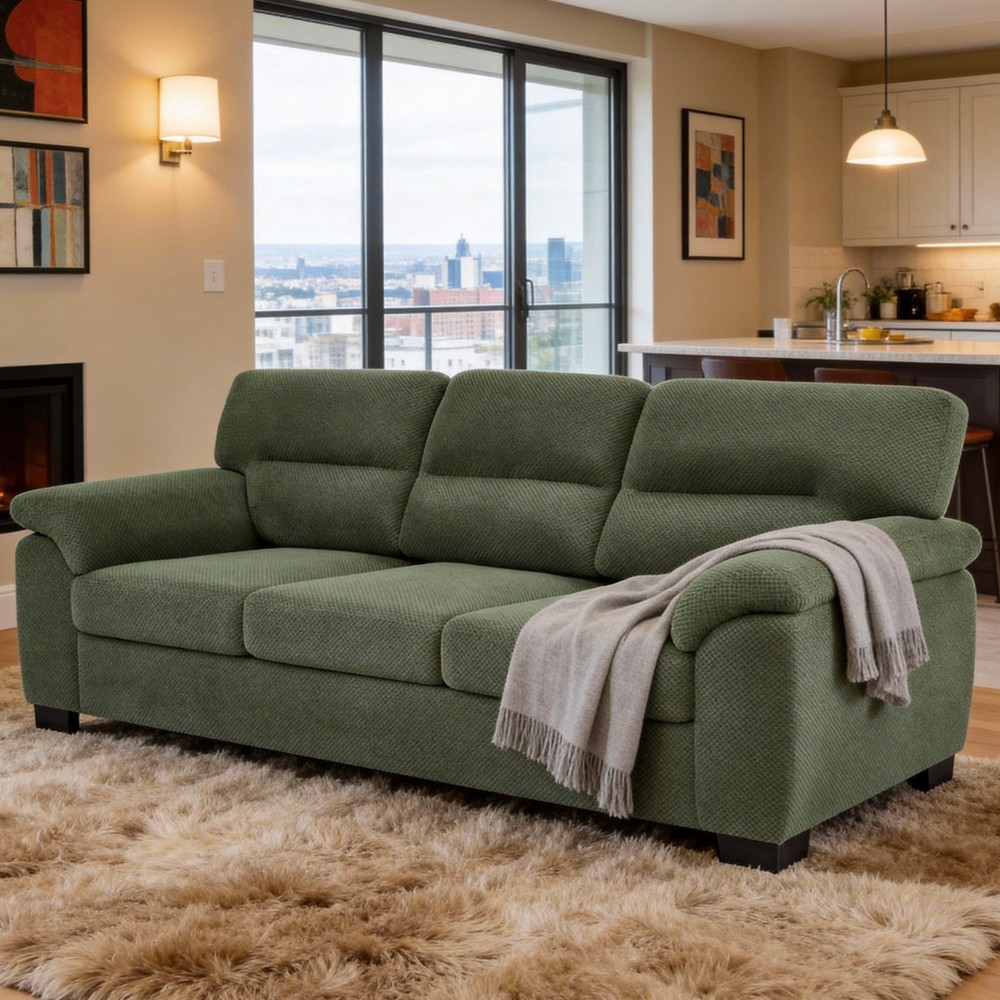 3 Seater Sofa w/ Solid Wood Frame Modern Fabric Upholstered Couch for Apartment